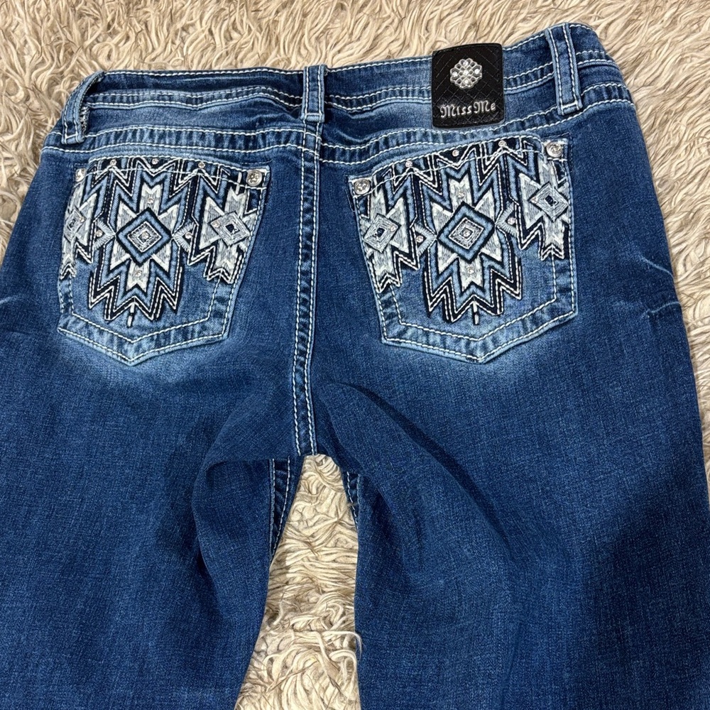 Miss Me Women's Boot Cut Jeans with Black and White Embroidery